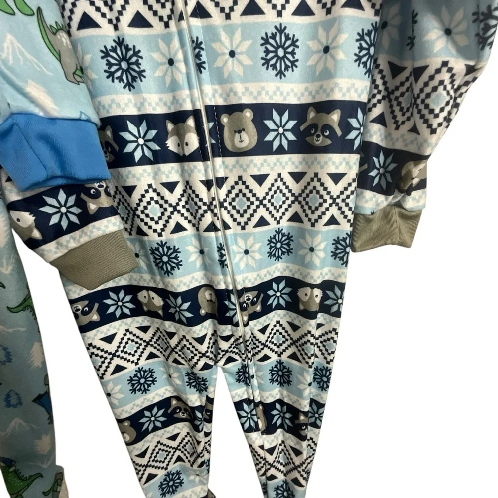 Mon Petit Toddler Two Blanket Sleepers Footies Dinosaur& Raccoon/Fox Pajamas